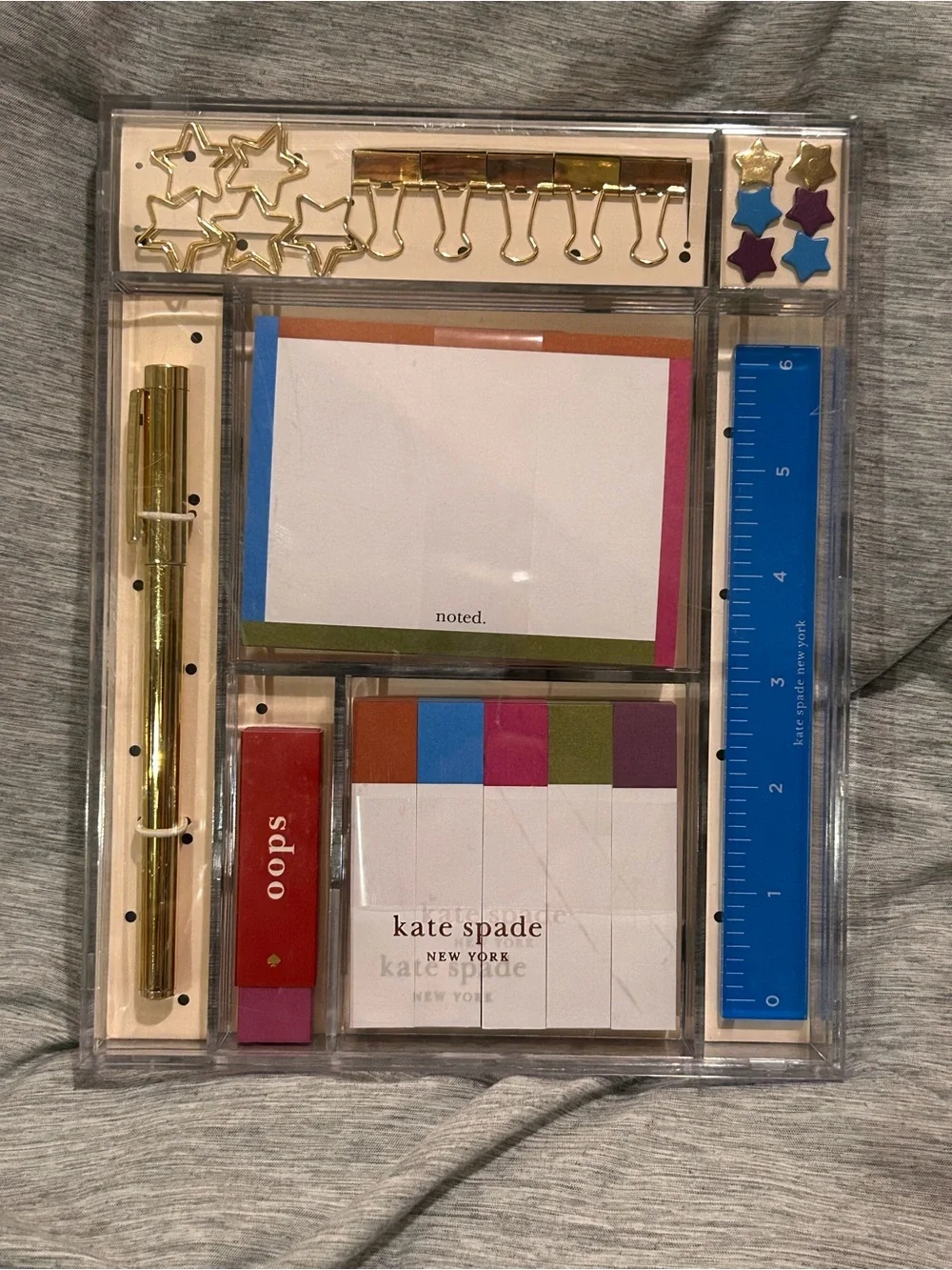 Kate Spade New York Star Spangled Stationery Tackle Box Desk Accessory Set NWTS